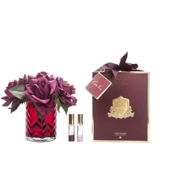 Rose Rosse in vaso a spina rosso con 2 profumazioni spray da 10 ml