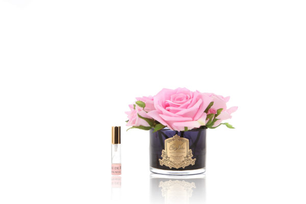 5 Rose in seta lavabile, colore rosa contenitore nero