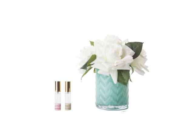 Rose Bianche in vaso Tiffany a spina con 2 profumazioni spray
