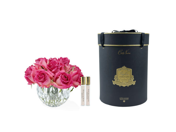 13 boccioli di rosa magenta in vaso di cristallo grande